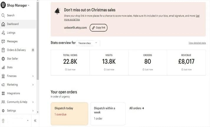 Etsy seller dashboard add listing interface