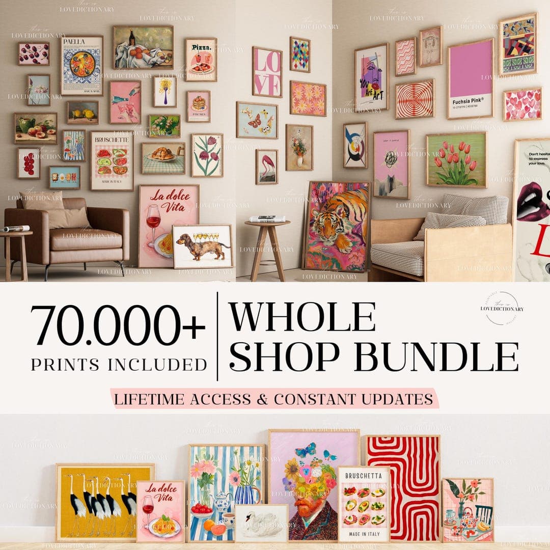 Etsy shop listing page with gallery wall art bundle