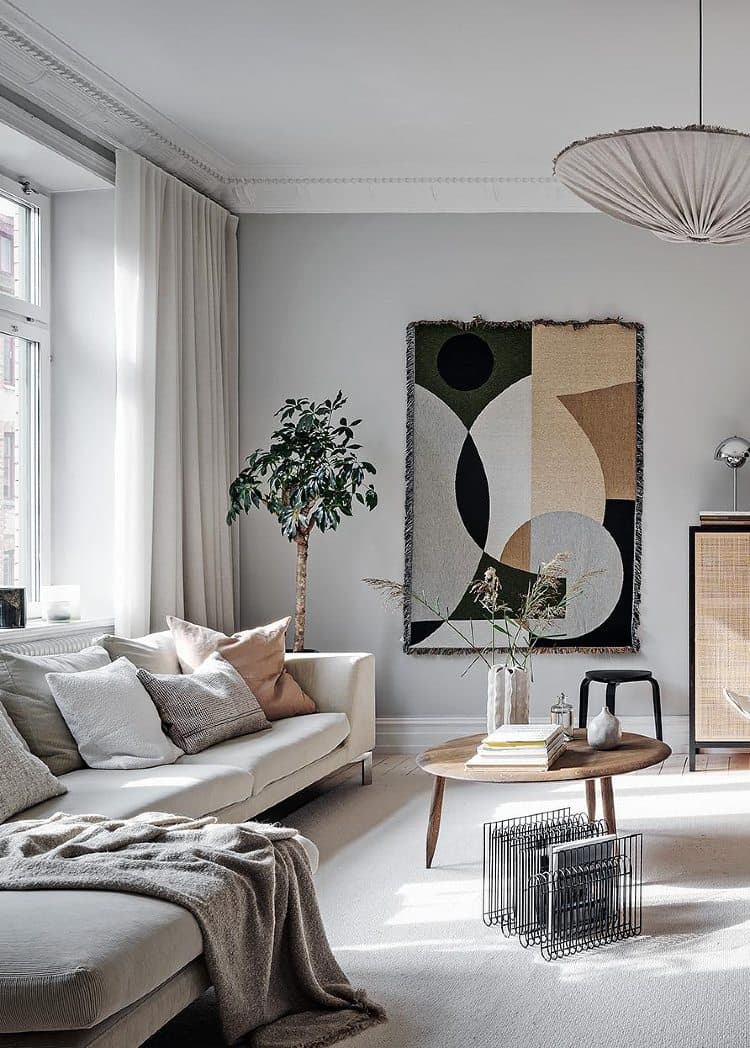 warm minimalist living room wall art styling