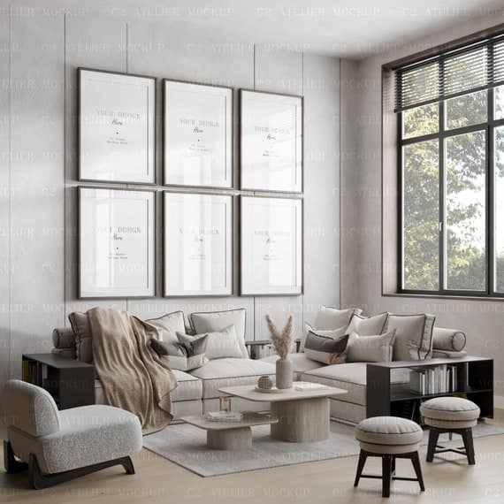 modern living room wall art mockup framed print