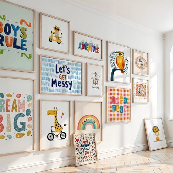 children's art print colorful wall nursery decor flat lay