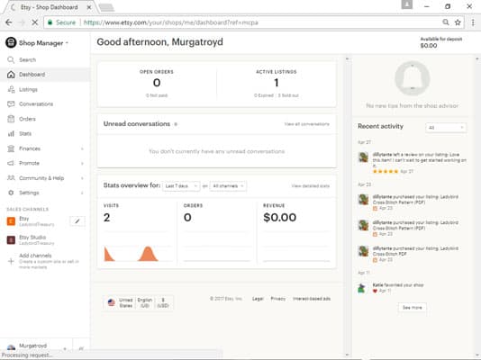 Etsy shop manager listings page screenshot