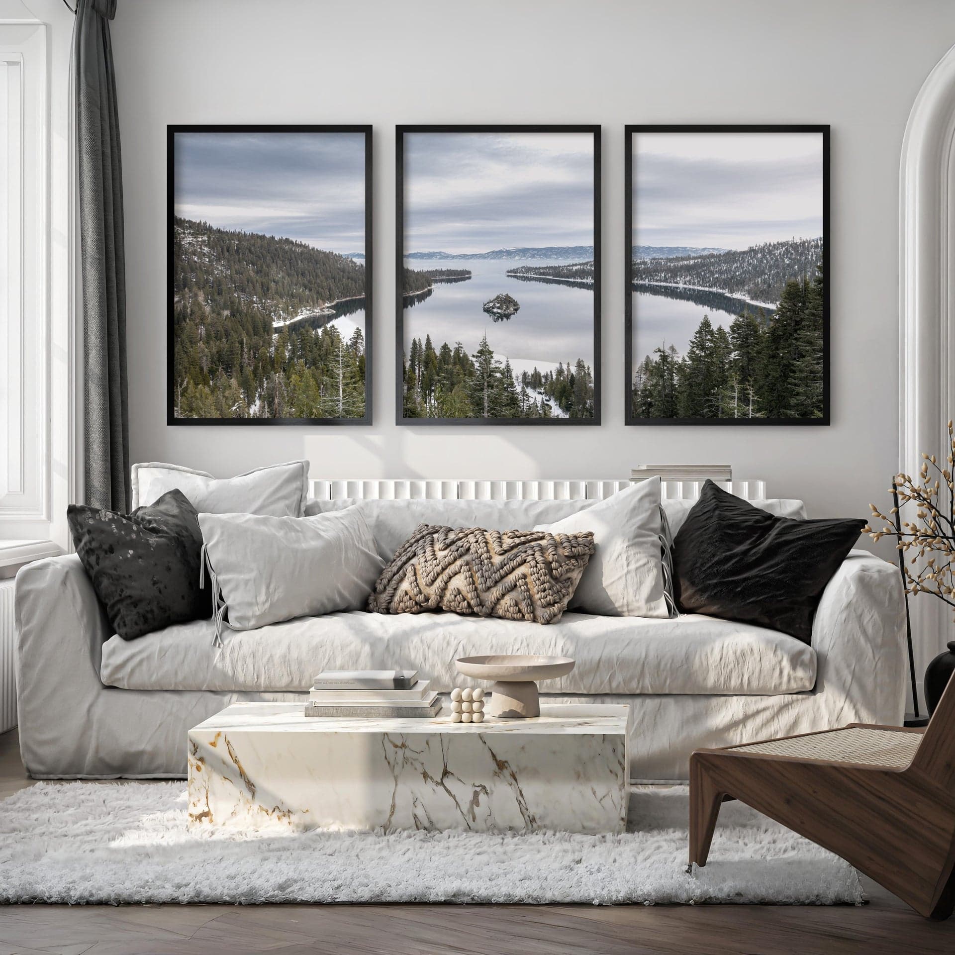 triptych wall art frames living room styled