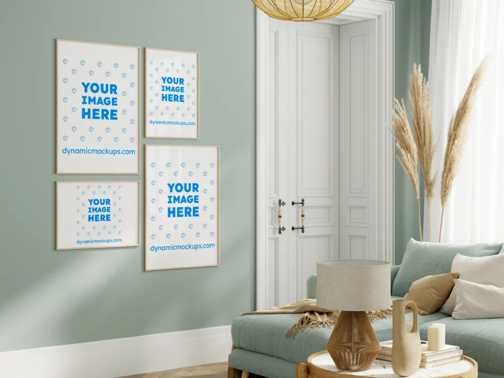 gallery wall mockup with framed prints in living room