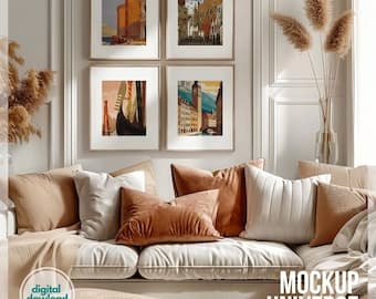 digital art print wall mockup framed bohemian room